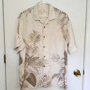 Tommy Bahama men's L tan tropical design silk button-down shirt